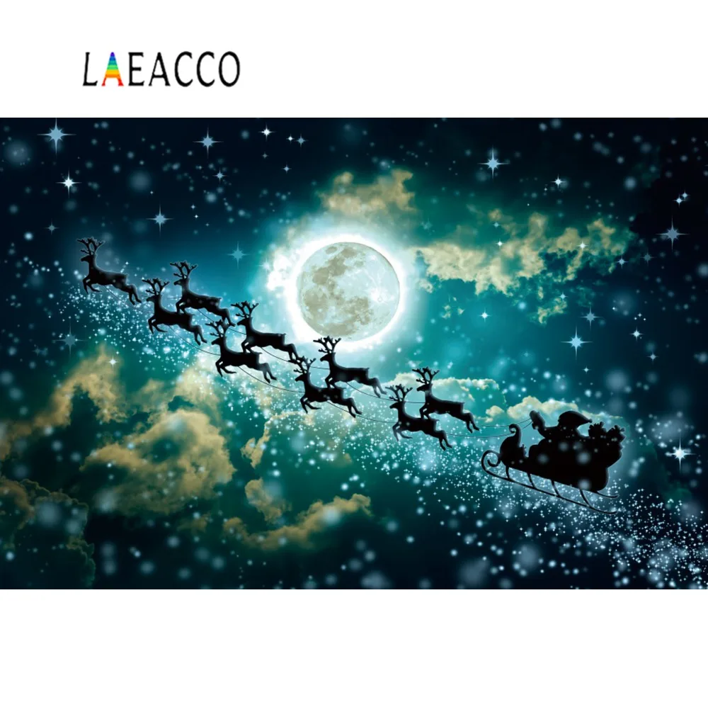 Laeacco фоны для фотосъемки Рождество Снежинка Санта Клаус Сельский дымоход Луна