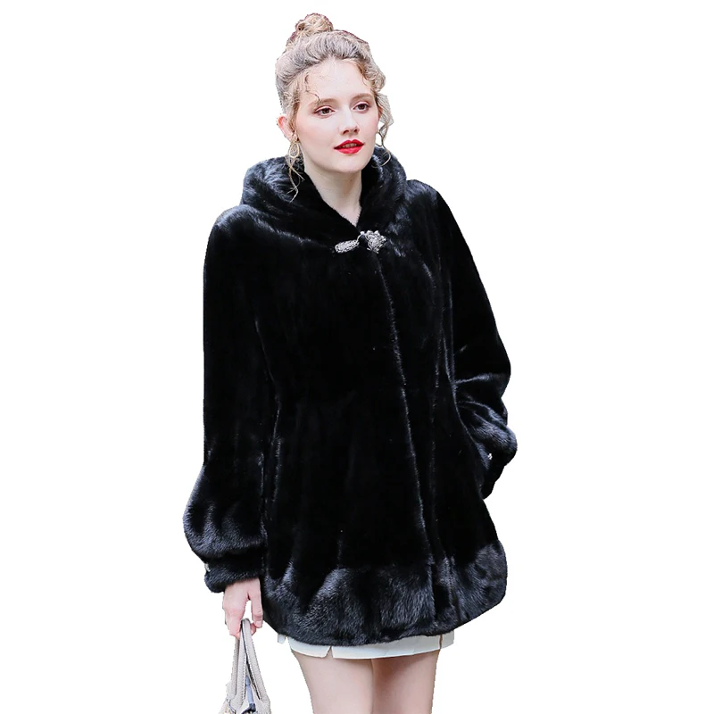 Роскошное пальто из натурального меха норки куртка с капюшоном осенне-зимняя