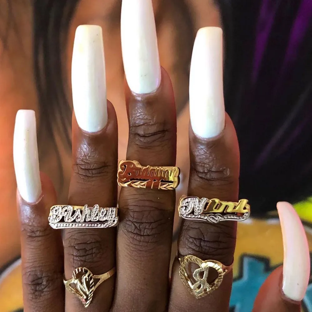 

Новинка 2021, кольцо с именем на заказ, Золотое кольцо в стиле хип-хоп, женское модное кольцо с буквами в стиле панк, кольцо на заказ с именем ин...