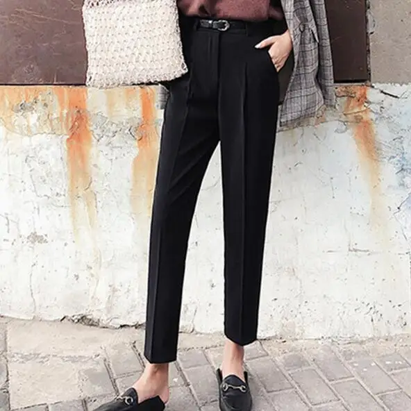 OL стиль белые женские брюки пояса Карандаш Брюки Высокая талия элегантные