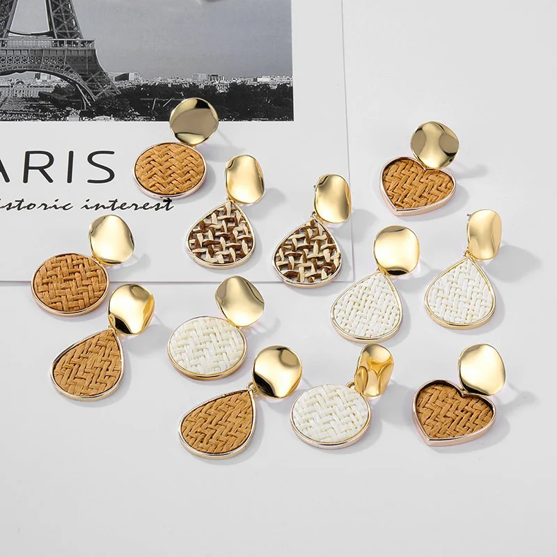 Корейские плетеные серьги ручной работы для женщин модные золотые витые круглые