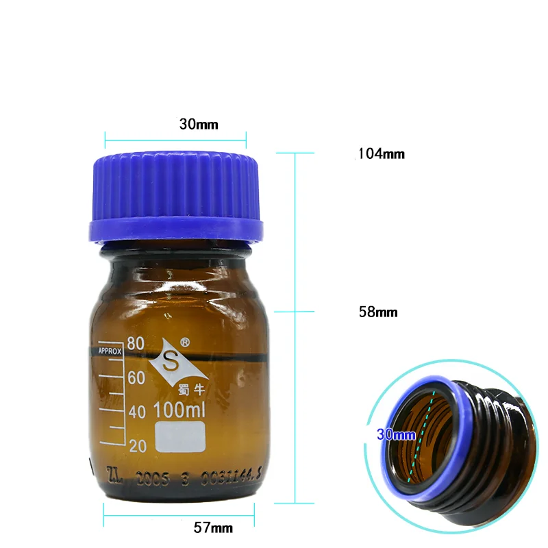 4 шт. 100 мл стеклянная коричневая янтарная бутылка реагента с Синяя винтовая