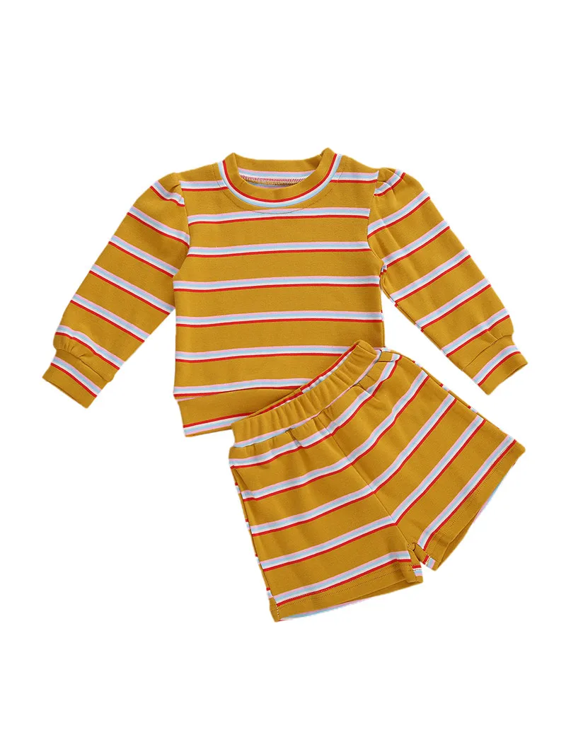 

Детские брюки с длинным рукавом и принтом в горизонтальную полоску + эластичная талия, весенняя одежда