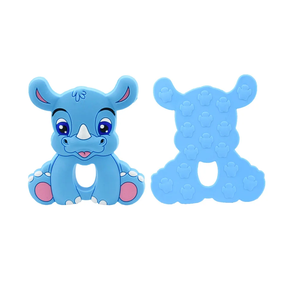 Mordedor de silicona con forma de rinoceronte para beb&eacute;, juguetes de dentici&oacute;n para beb&eacute;, productos masticables con forma de Animal, 5/10 piezas-2