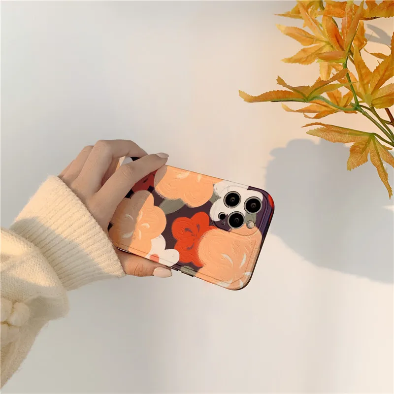 

Oil Painting Yellow Flowers Phone Case For iPhone 12 Mini 11 Pro XS Max X XR 7 8 Plus 7Plus case Matte Soft IMD silicone cover