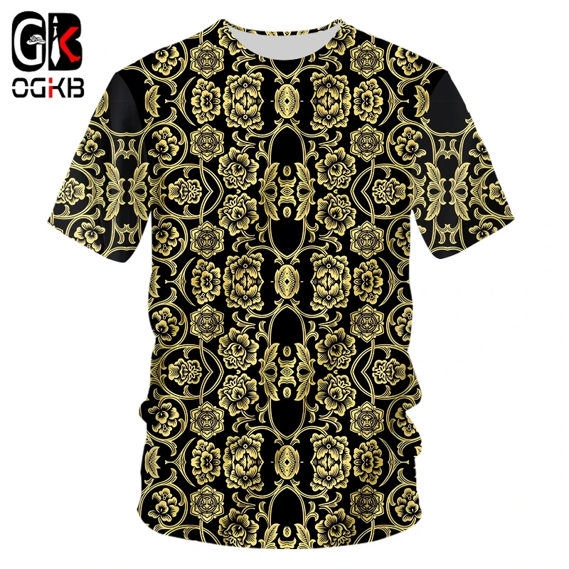 

OGKB модная Мужская/Женская Золотая Футболка с коротким рукавом с цветочным принтом Повседневная футболка с круглым вырезом 3D Свежая футболка с цветком большого размера 7XL