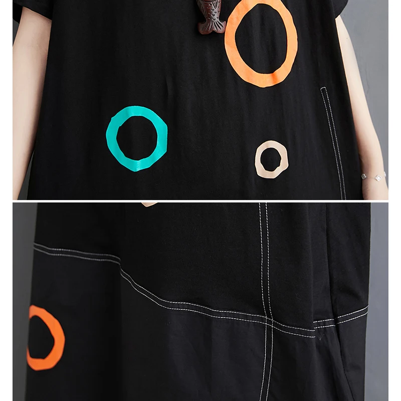 Женское платье с принтом DIMANAF свободный хлопковый сарафан до колен черного цвета