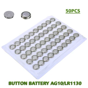 Pohiks 50pcs AG10 Button Coin Cell Battery Portable LR54 LR1130 SR1130W Watch Batteries For Clocks Watches Calculators Computers