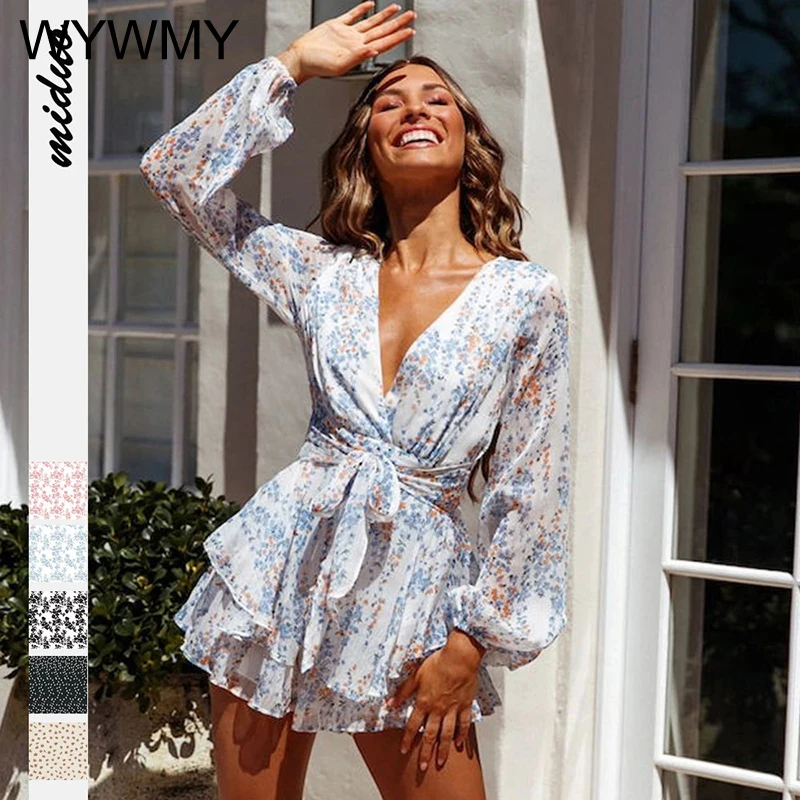 

Women Spring V Neck Chiffon Print Dress Self-tie Knot Front Ruffles Leopard Dress Female Sexy Short A Line Party Vestidos 2021
