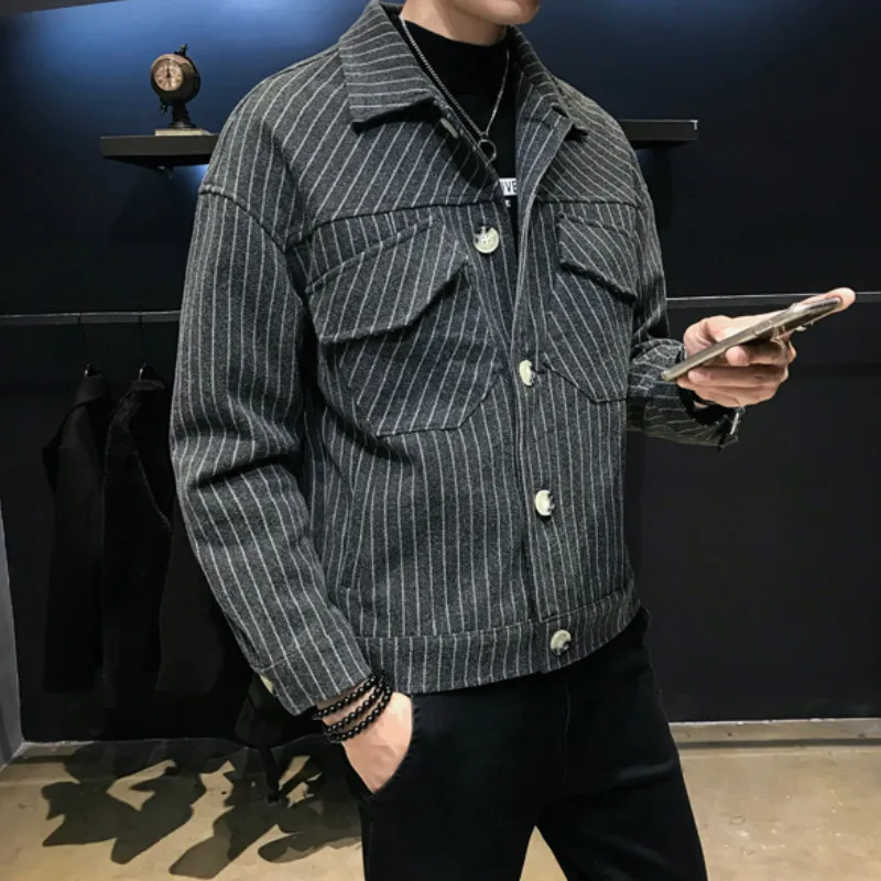 2019 мужское свободное шерстяное пальто осенние и зимние куртки короткий Тренч в