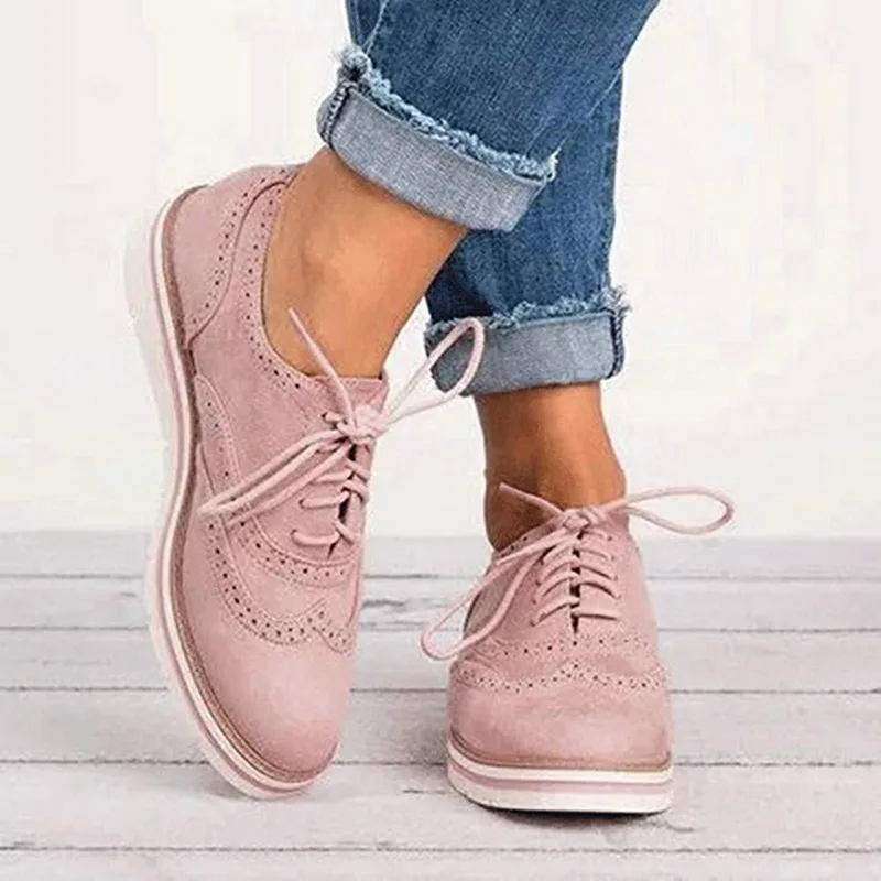 

Women Oxfords Cut-Outs Lace Up Brogue Shoes Flat Platform England Ladies Non-slip Shoes Breathable Casual Female Low Footwear