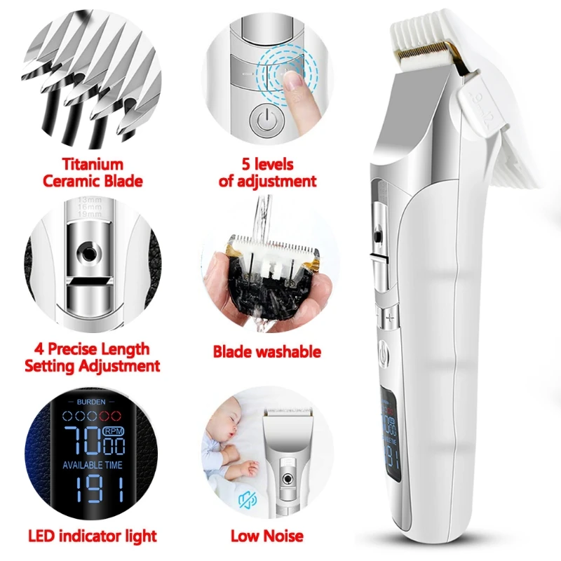 

Hair Clippers For Men Cordless Clipper LED Display 5 Speed Adjustable M2EE