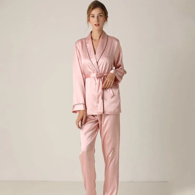 

Lisacmvpnel Silk Long Sleeve Trousers Lapel High Archives Pajamas With Belt Solid Color Nightwear