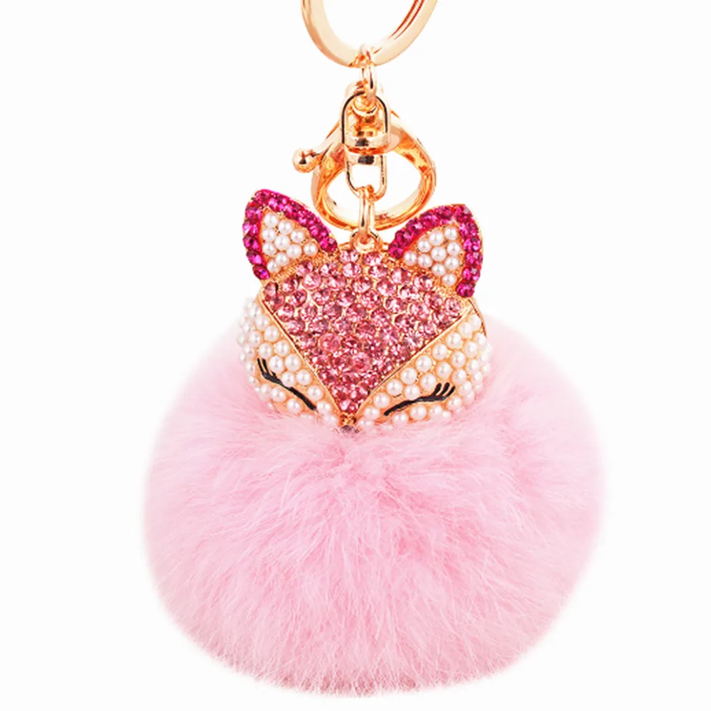 Модный брелок для ключей Стразы пушистый шар вулпес голова кольцо A281|Брелоки| |