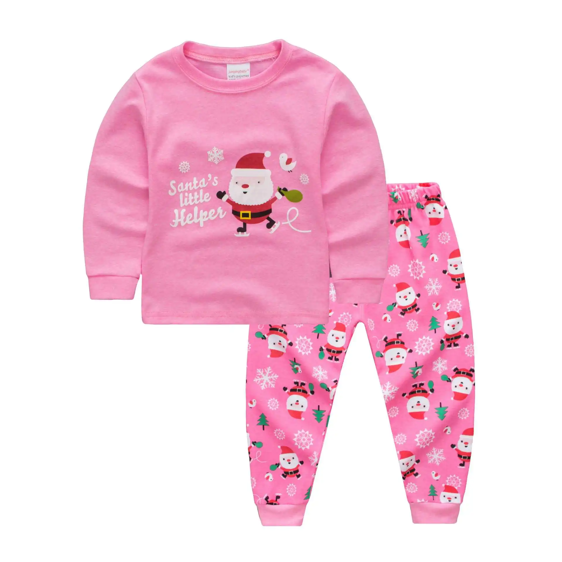 2pcs pink Длинные пижамы для маленьких девочек и мальчиков детская хлопковая одежда для сна с изображением Санта-Клауса «Веселые чиристамы» новые детские пижамы для детей 3, 4, 5, 6, 7, 8 лет - Цвет: 2pcs pink
