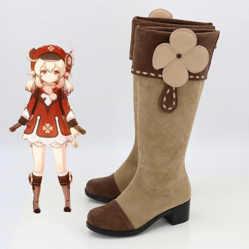 Klee cos Genshin informales-zapatos de tacón alto para hombre y mujer, botas de tubo largas con dibujos animados, anime