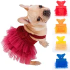 Летнее дышащее платье-Фата для собак на бретельках, 1 шт., однотонная газовая тонкая юбка для собак, охлаждающий бант, платье для щенка, принцессы, одежда для собак