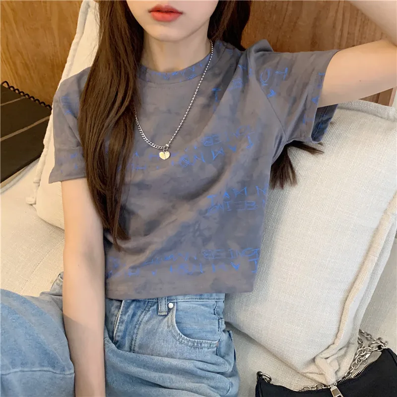 Короткий дизайн с буквенным принтом Повседневная модная женская футболка