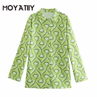 moyatiiy fashion women 2021 new arrival casual long shirts long sleeve avocado green shirts blouse geometry parttern female tops