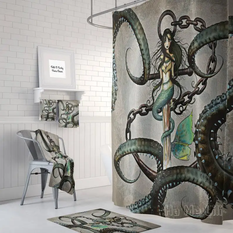 

Mermaid And Octopus Shower Curtain Bathroom Decoration