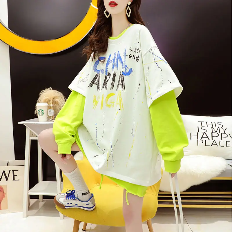 

With cotton large size vests women tide spring and autumn new Korean style Joker foreign style design shirt two-piece set