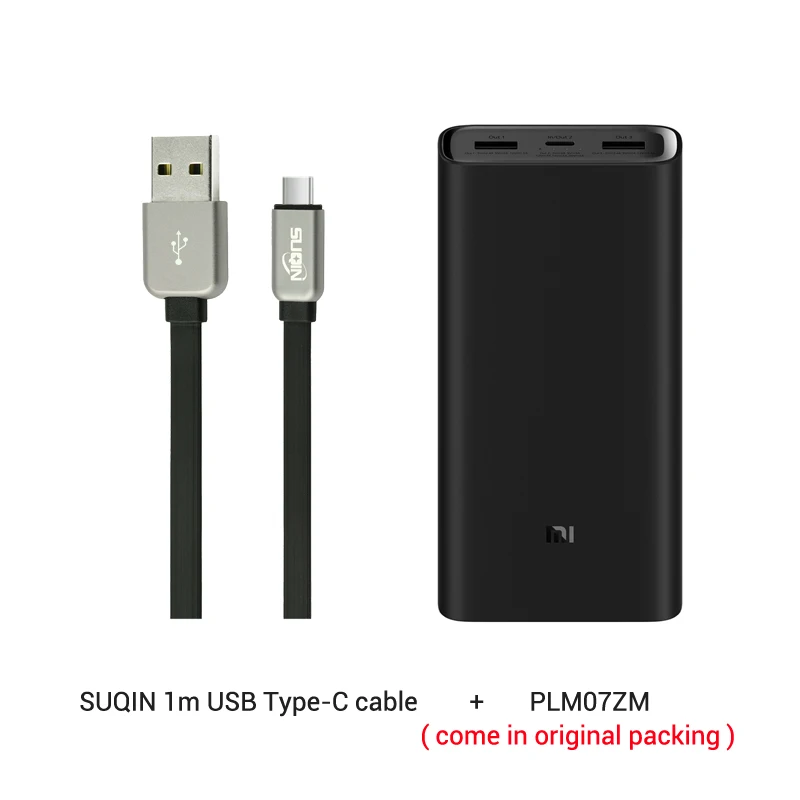 Из России- 20000 мАч Xiaomi Power Bank 3 Mi Power Bank Pro PLM07ZM с тройным выходом USB USB-C 45 Вт Двусторонняя Быстрая зарядка - Цвет: and type C cable