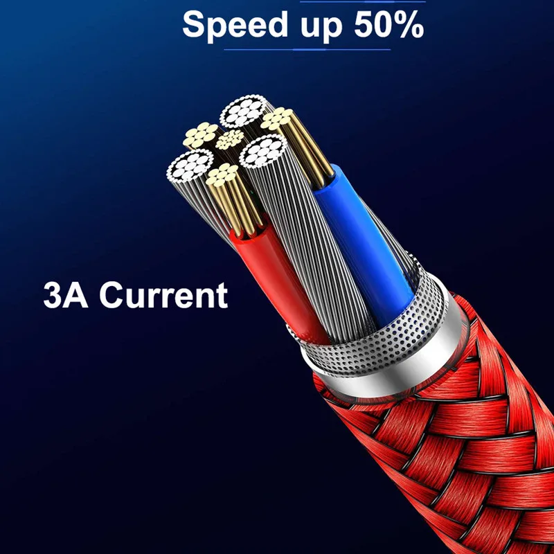 360 ° светодиодный кабель для быстрой зарядки Micro USB C type 3A Магнитный samsung Galaxy S8 S9 S10