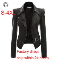 spring aututmn pu leather jacket women zipper belt short soft pu leather jacket biker punk faux motorcycle coat s to 4xl