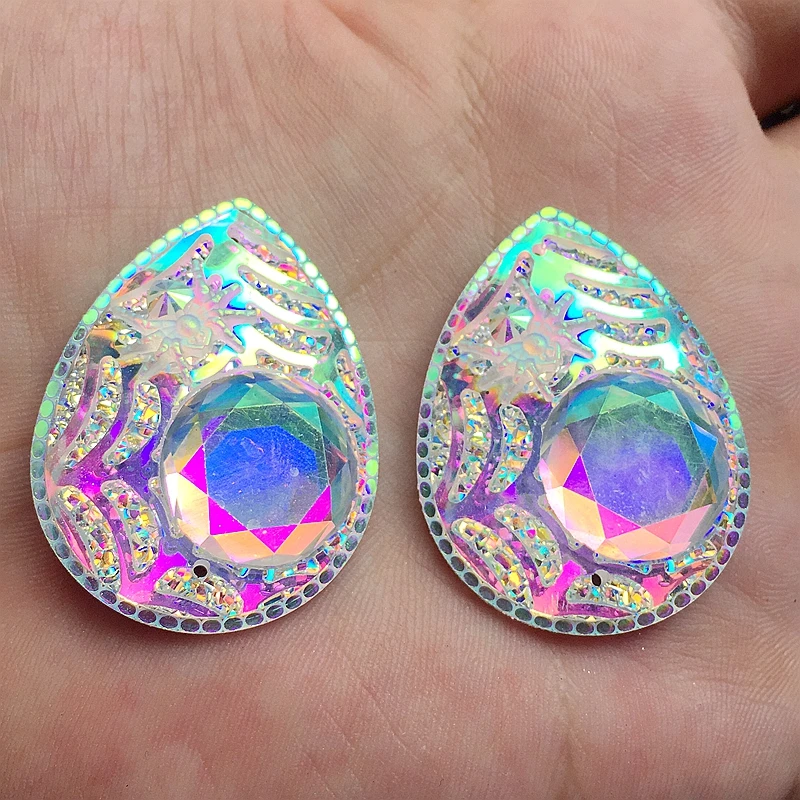 Новое поступление 30*40 мм капли воды Белый AB Кристалл стразы с плоской задней