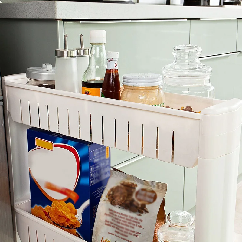 3 Tier Movable Storage Shelf Plastic Slim Interspace Racks Kitchen Bathroom Slide Out Space Rack Organizer HWC | Дом и сад
