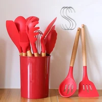 cooking tools silicone utensils set turner tongs soup spoon brush non stick shovel oil spatula kitchen tool set red