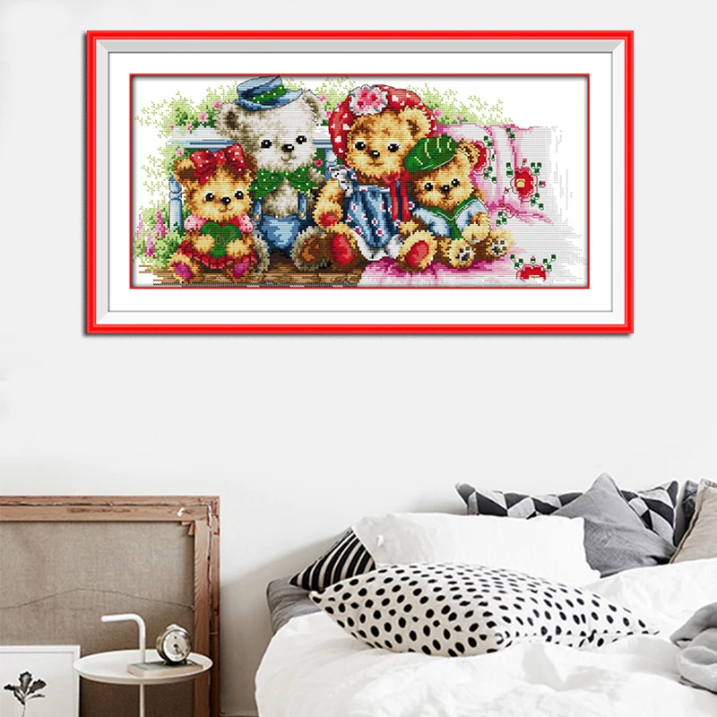 Joy Sunday A Teddy Bear семейная детская комната милый мультфильм вышивка крестиком печать