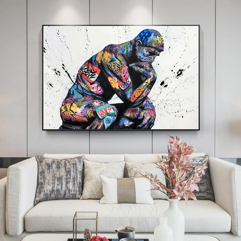 

Thinker Man Graffiti Art Paintings on the Wall Art Posters and Prints Portrait of Think Canvas Pictures For Living Room Cuadros