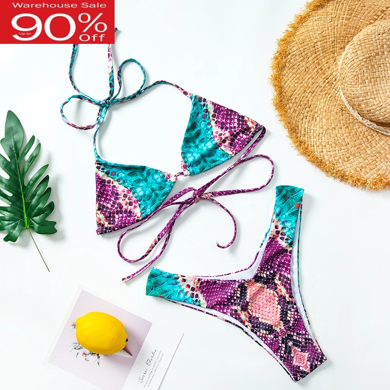 Женский фиолетовый и морской синий Холтер Бразильский купальный костюм бикини