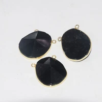 natural stone black obsidian connector for jewelry making charms 2020 gold bezel bulk kitty energy irregular gem pendant for men