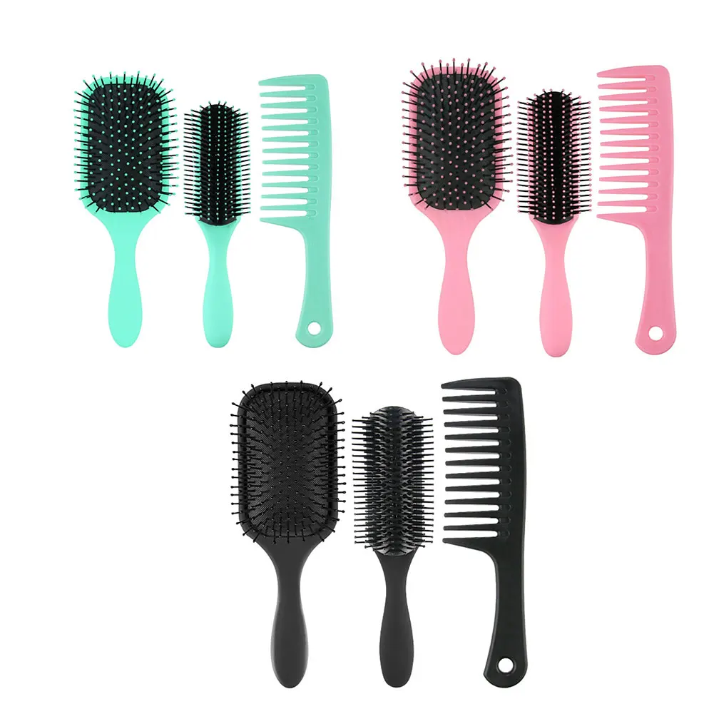 

3pcs Hair Brushes Air Cushion Massage Hairdressing Wide Tooth Comb Set Nine Claws for Hair Styling Hair Salon(Pink)