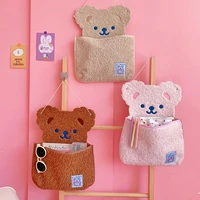 ins new cute bear wall mounted storage bag cartoon animal notebook pens desktop organizer school office stationery holders
