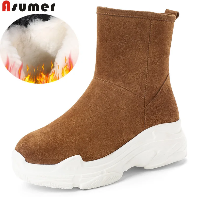 Женские ботильоны из натуральной коровьей кожи ASUMER с круглым носком на толстом