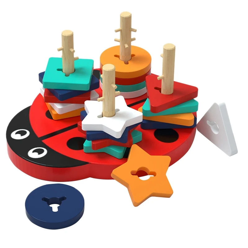 

Деревянные геометрические формы четыре колонны Жук шаблон соответствующие игры дети раннего образования обучающие игрушки