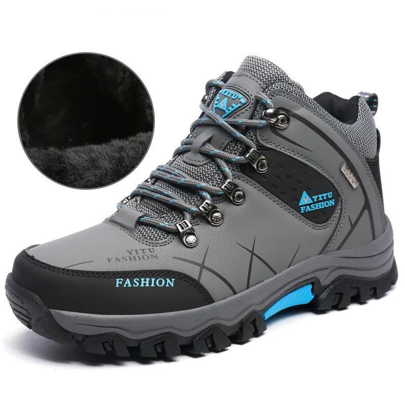 

High Quality Brand Men Winter Snow Boots Waterproof Leather Sneakers Super Warm Men's Boots Outdoor Male Hiking Boots Work Shoes