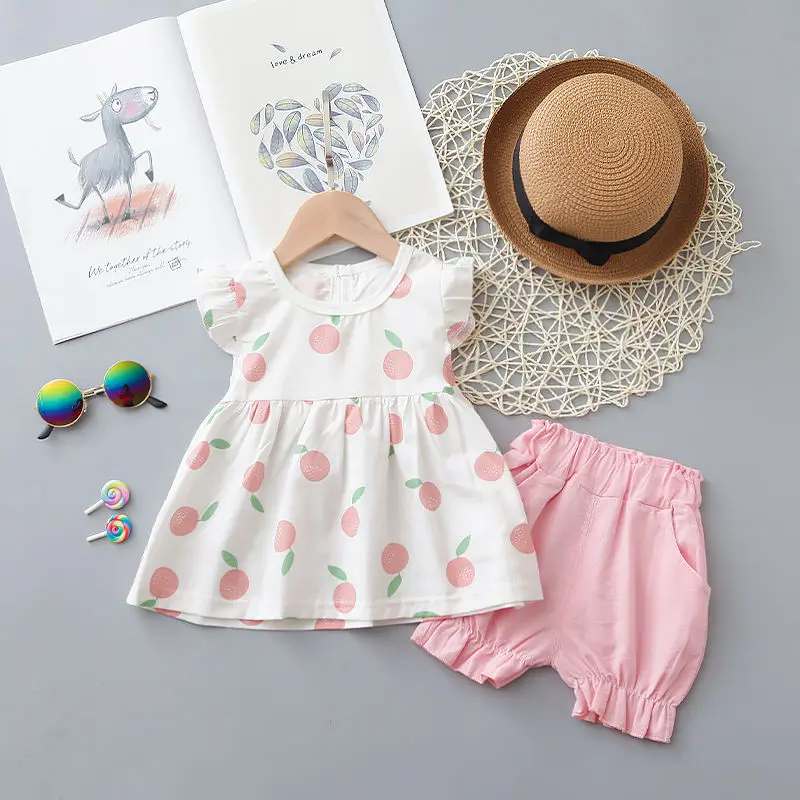 Two Pieces Cotton Girls Clothing Sets Summer Vest Sleeveless Children Fashion Clothes Suit Casual Floral Outfits 1-5T | Детская одежда