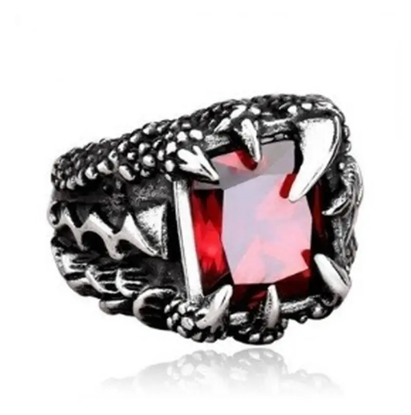 

Red Crystal Punk Retro Skull Paw Ring for Men Biker Jewelry Gift