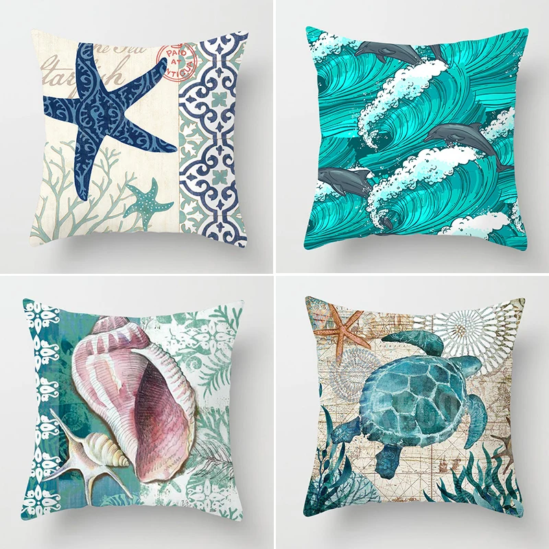 

Cushion Cover Sea Animal Printed Microfiber Pillowcase Throw Pillows Cover Decorative For Sofa/Bedroom Modern Home Decor 45*45cm