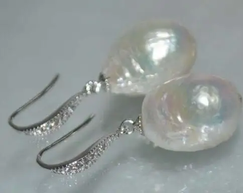 Очаровательная пара огромных 14-15 мм южноморских белых жемчужин висячие серьги из