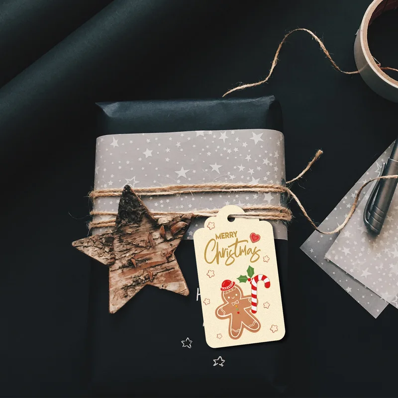 

50 шт. рождественские бирки, карточка из крафт-бумаги, Подарочная этикетка, бирка «сделай сам», подвесные бирки, украшение для упаковки подар...