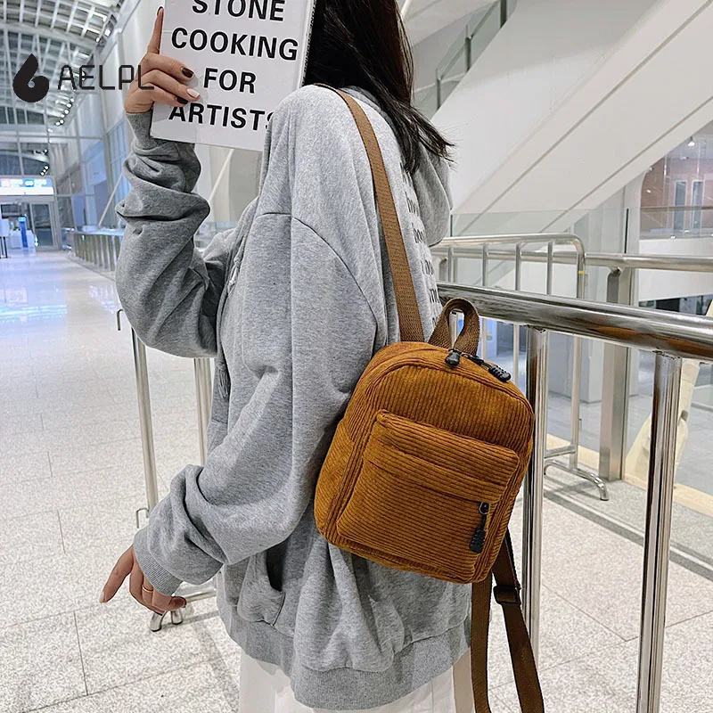 

Вельветовый Модный женский рюкзак, однотонный школьный ранец для девочки-подростка