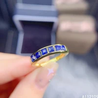 fine jewelry 925 sterling silver inset with natural gemstone womens trendy elegant square sapphire adjustable row ring support
