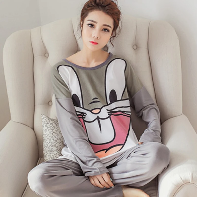 Women Cartoon Print Pajamas Sets Sleepwears Fashion Female Cute Autumn Homewears Long Sleeve Sweatshirts And Sweatpants | Женская одежда