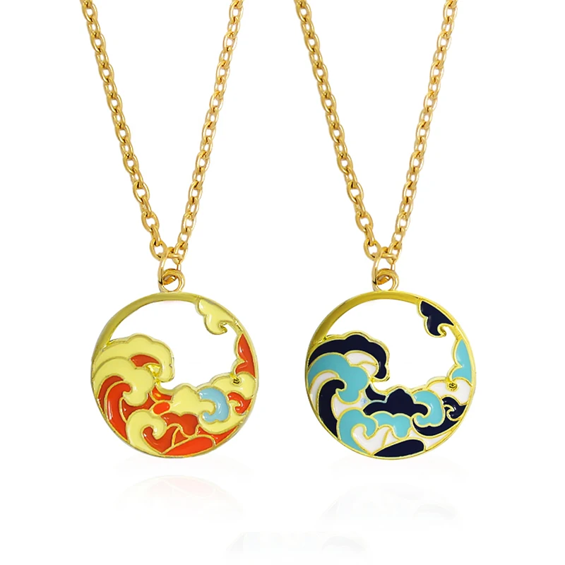 Новое маленькое круглое ожерелье в виде морской волны желтая синяя волна