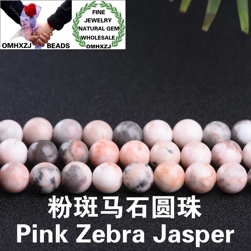 

OMHXZJ Wholesale ZB27 4681012mm DIY Bracelet Necklace Jewelry Making Accessories Natural Stone Fine Pink Zebra Jasper Round Bead